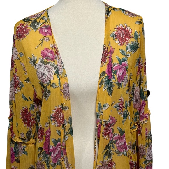 Band of Gypsies Sheer Floral Maxi Split Hem Swim Coverup Kimono Bell Sleeve S - Picture 8 of 9